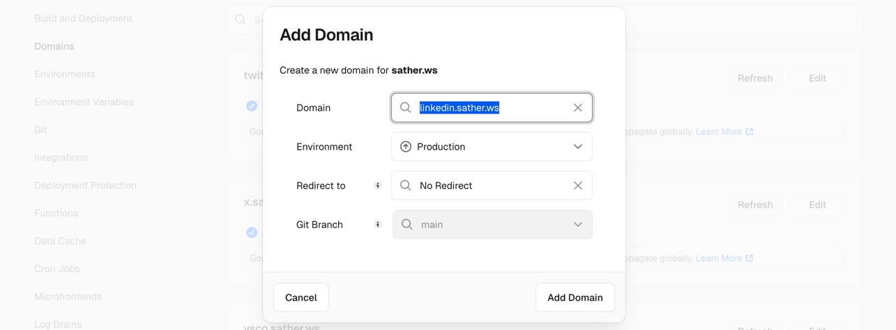Vercel Add Subdomain